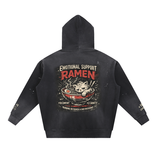emotional support hoodie,ramen hoodie,gamer hoodie,streetwear hoodie,distressed hoodie,oversized hoodie,graphic hoodie,anime ramen hoodie,cozy gamer clothes,unisex hoodie
