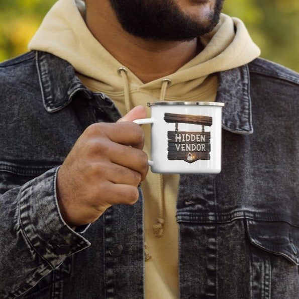 Hidden Vendor: Hearthbound Enamel Mug NPC Shop Sign Edition