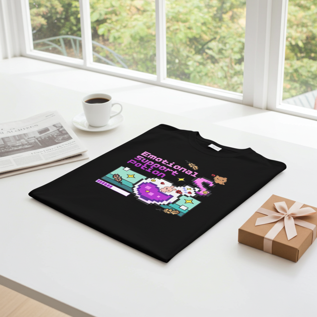 Emotional Support Potion – Unisex Retro Pixel Short Sleeve Shirt