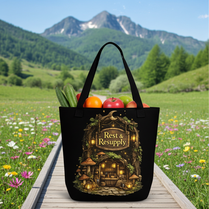 Adventurer’s Rest & Resupply Loot Bag – Illustrated Fantasy Tote